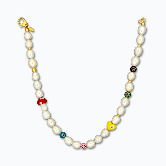 Pearls, Heart & Smiley Choker | 37 cm